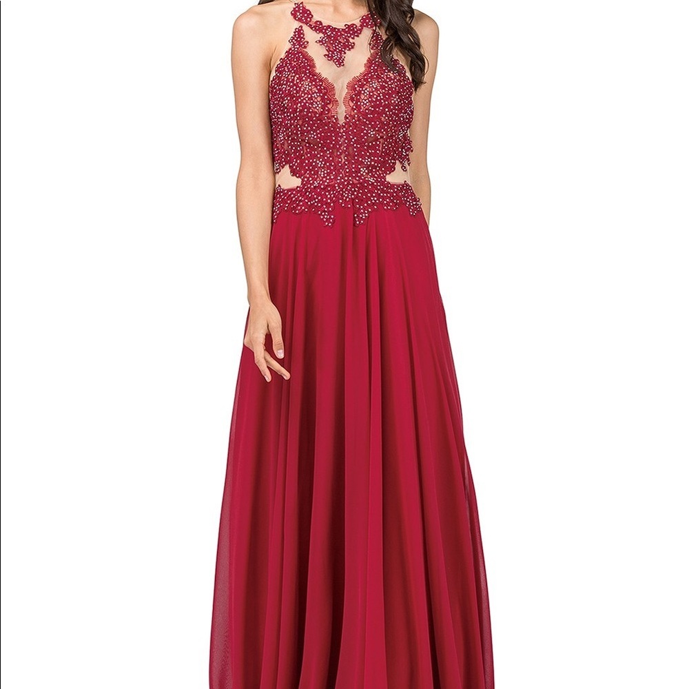 Long lace stone prom dress
